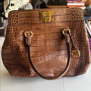 Michael Kors Tan Crocodile Embossed Satchel